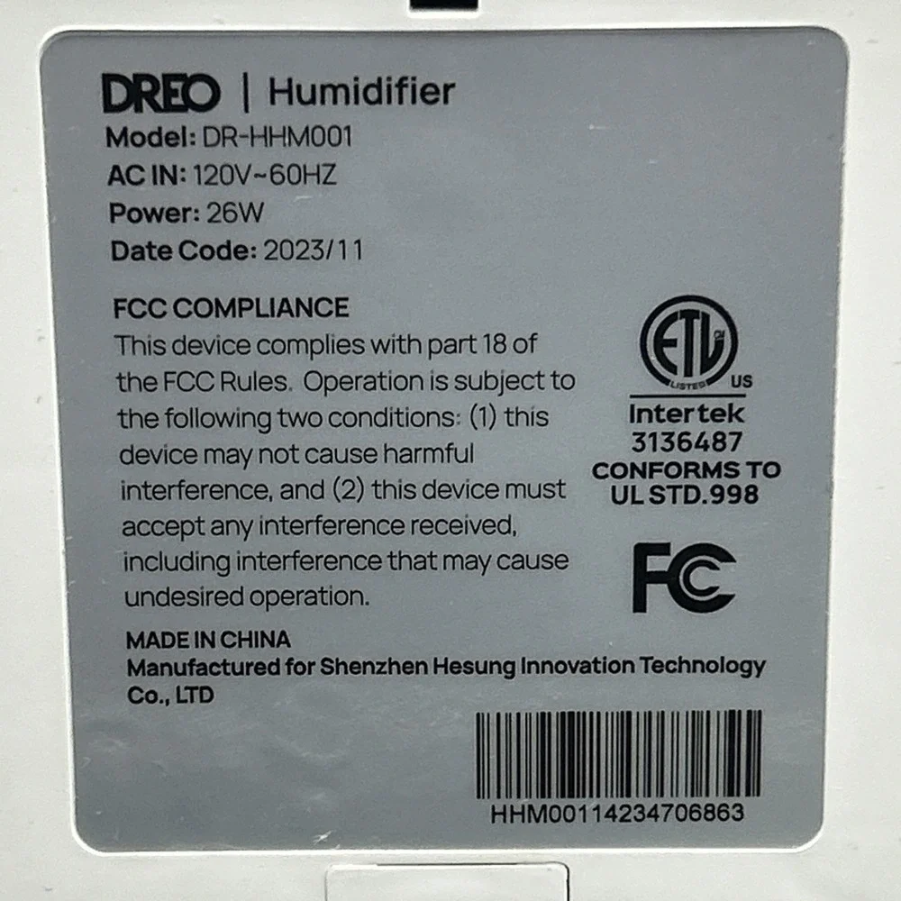 DREO Humidifier 4 Liter Quiet Run Cool Mist w/Light Excellent Working DR-HHM001